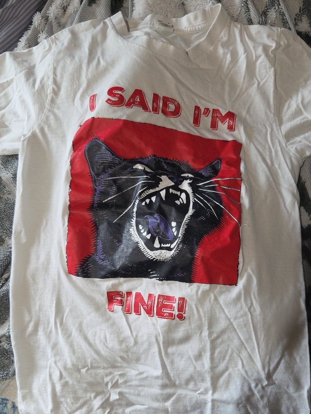 Graphic Cat Tee - White with Red Accent - Unbranded
